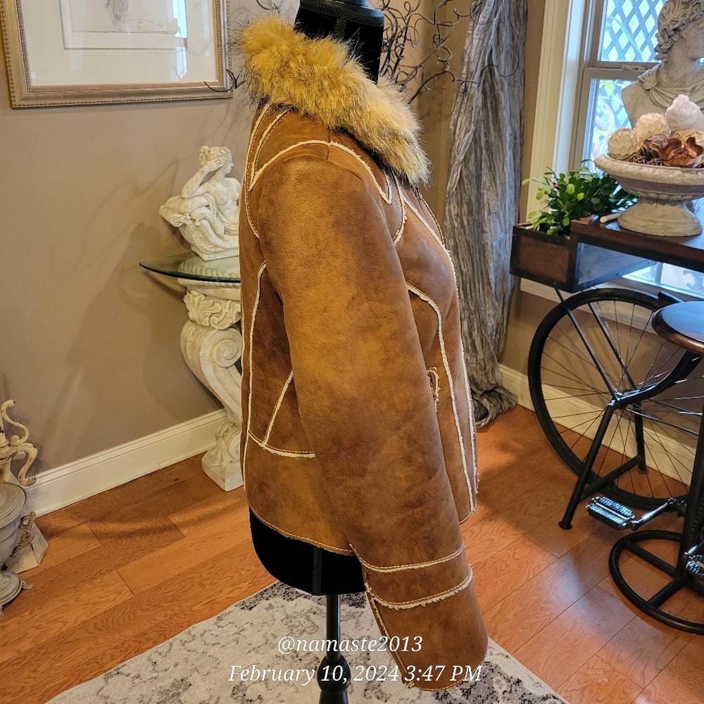 Guess Faux Leather Faux Fur Removable Collar Faux Shearling Western Designer 720 - Picture 13 of 15